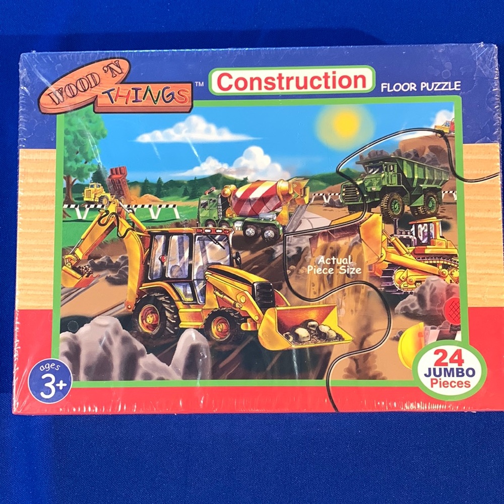Wood 'N Things Construction Floor Puzzle Ages 3+, 24 Jumbo Pieces